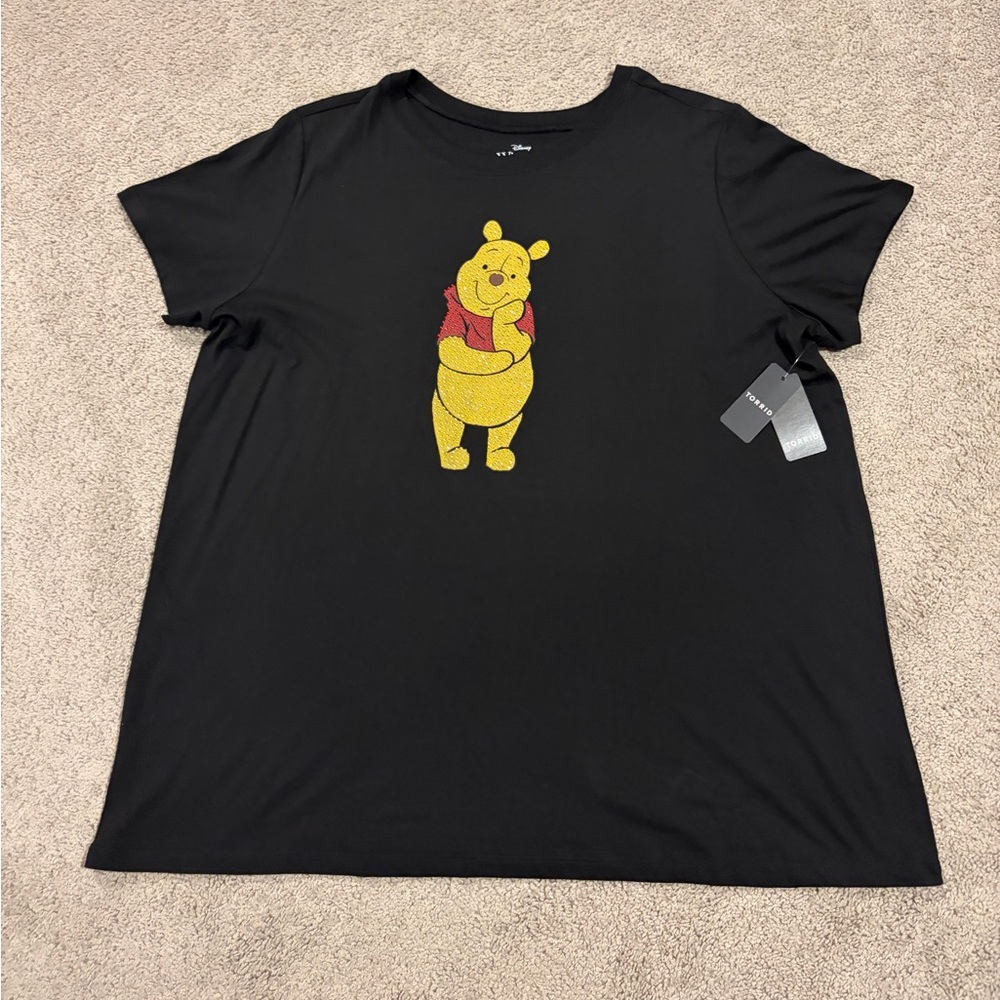 Torrid Disney Winnie The Pooh Rhinestone Women Plus Sz 2X Black T-Shirt NWT $43